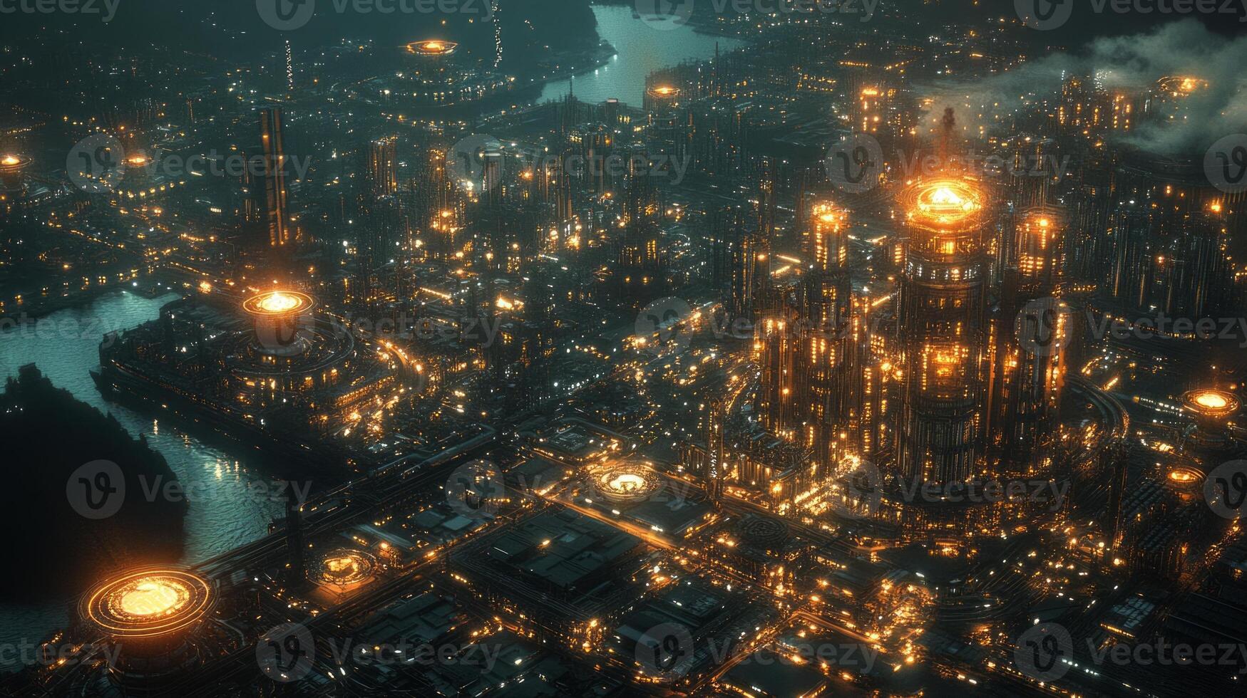 A city at night with lots of lights photo