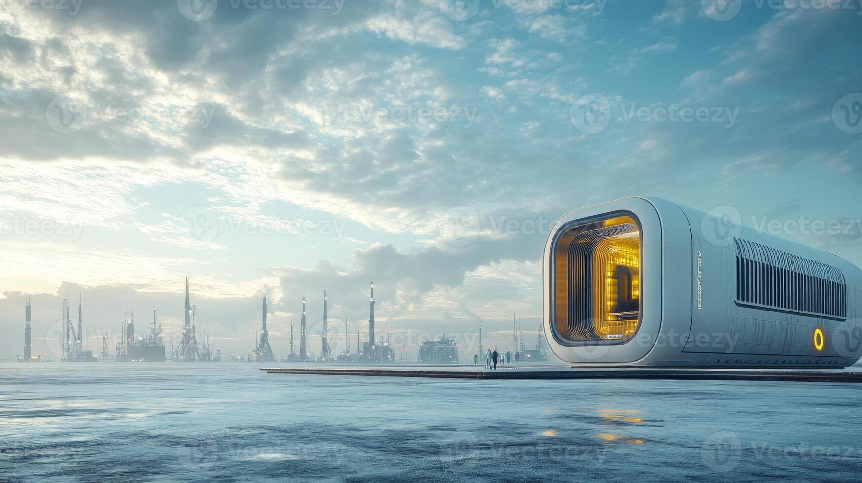 A futuristic futuristic house on the water photo