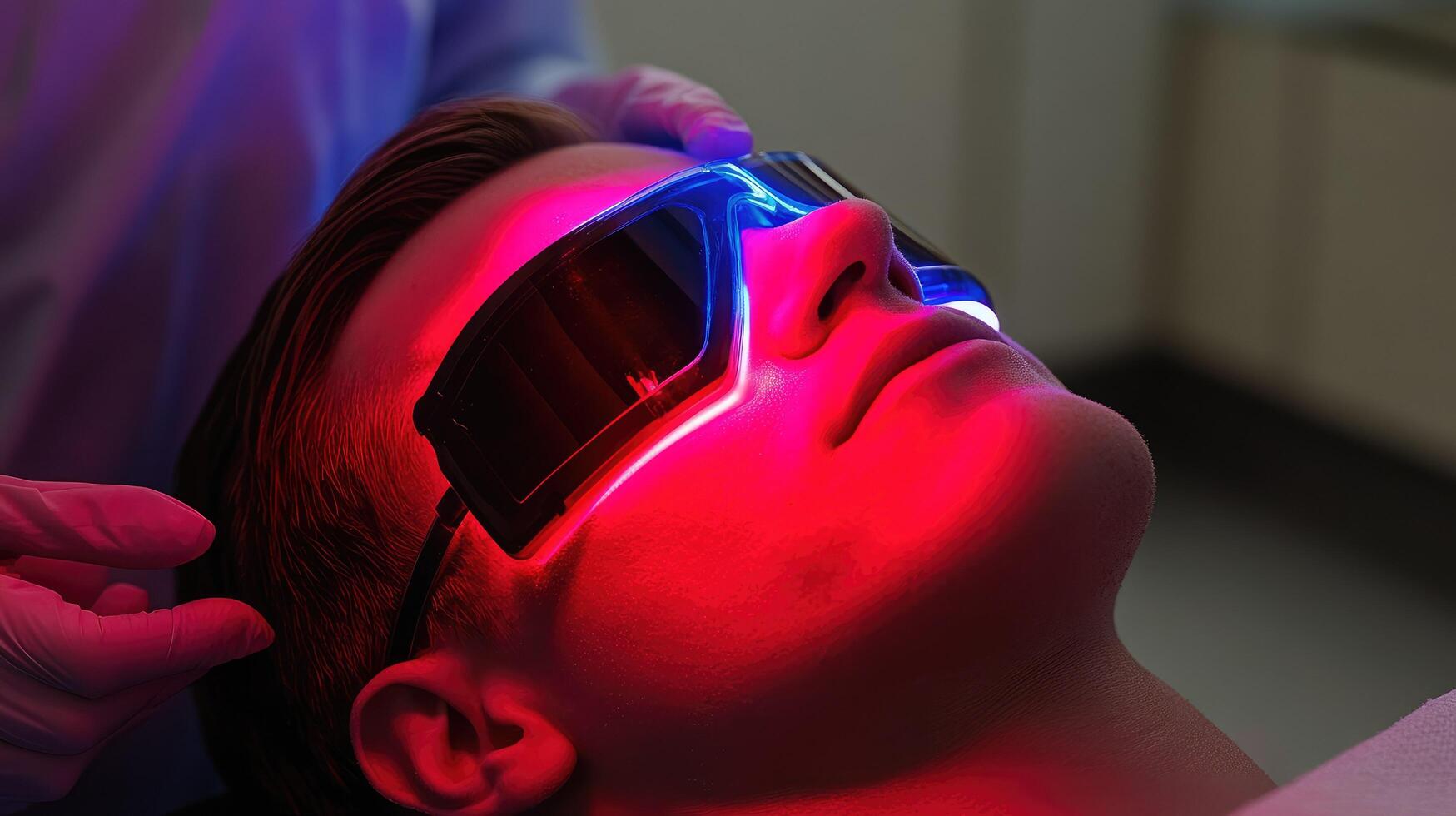 A man getting his eyes checked with red light photo
