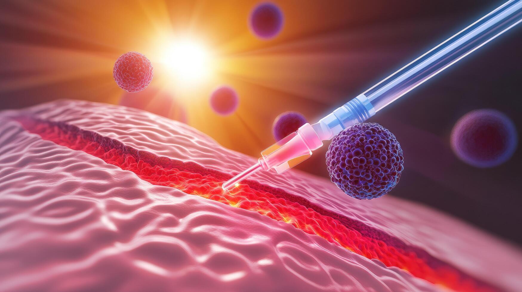A syringe is being used to inject blood into a blood vessel photo