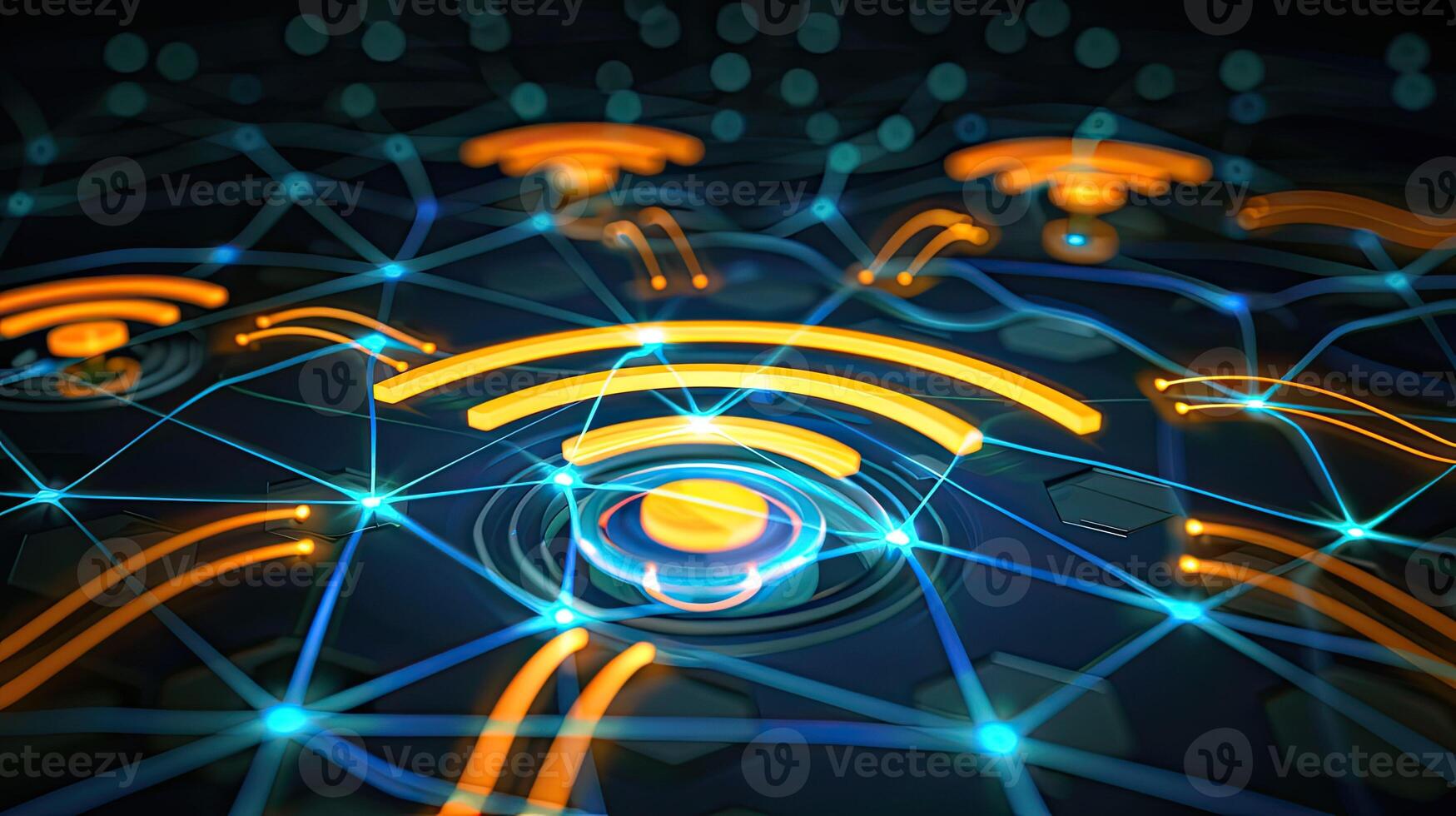 A network of wifi signals with glowing lights photo