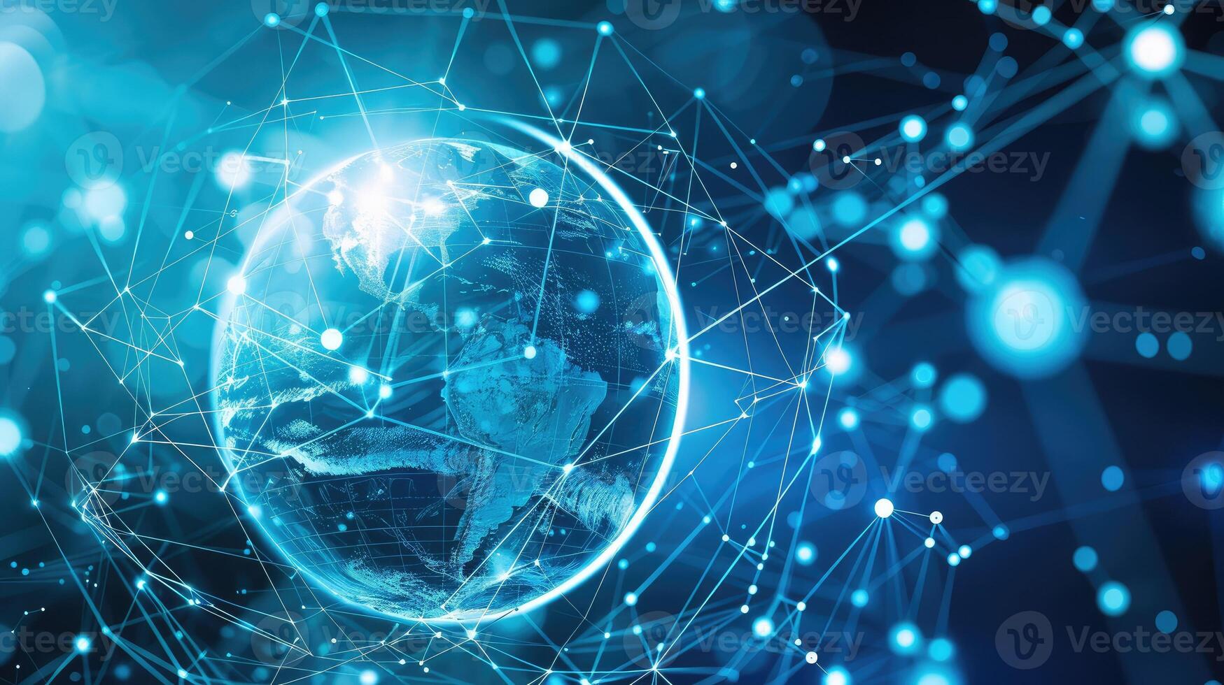 The earth globe is surrounded by network lines and dots photo