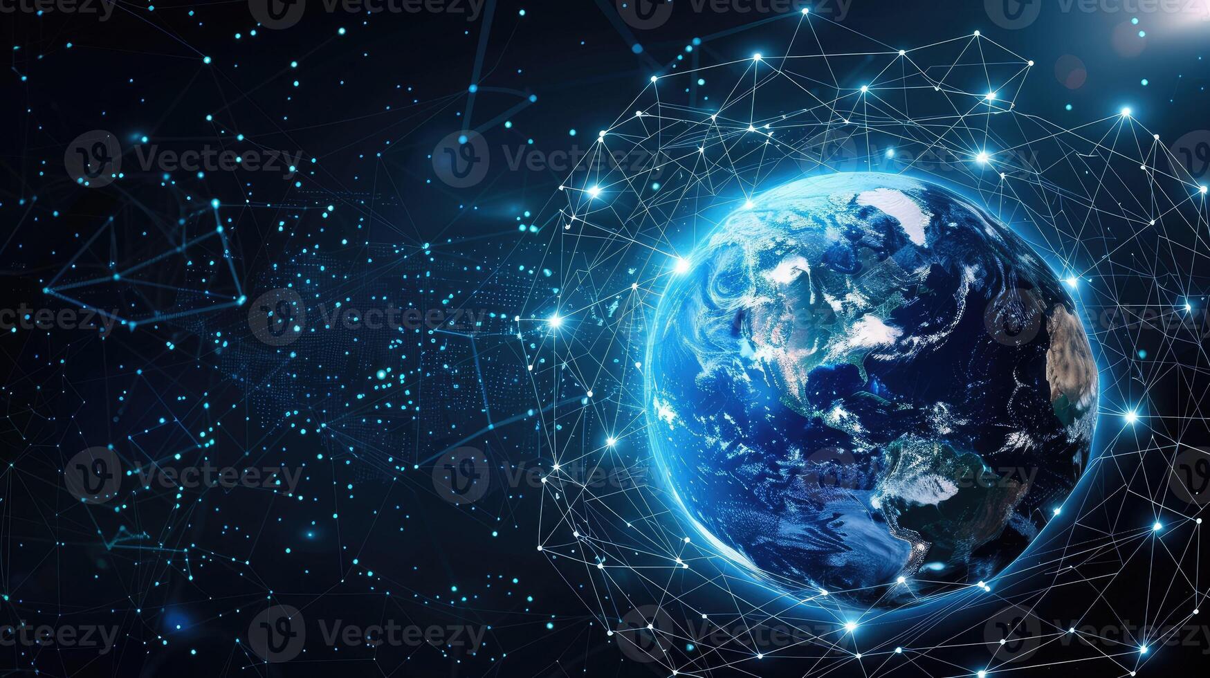 Earth with network lines and dots in space photo