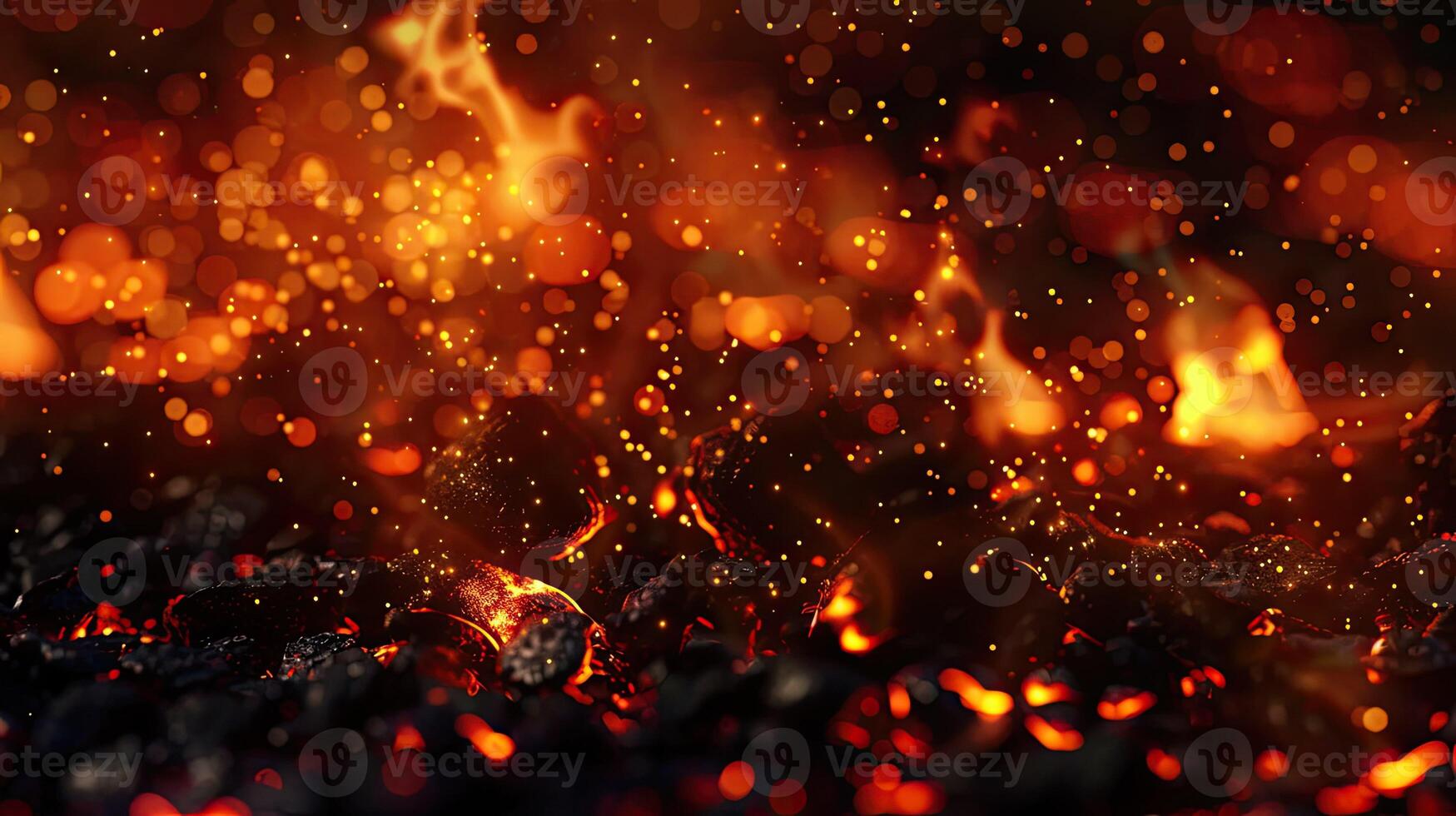 A close up of a fire with flames and sparks photo