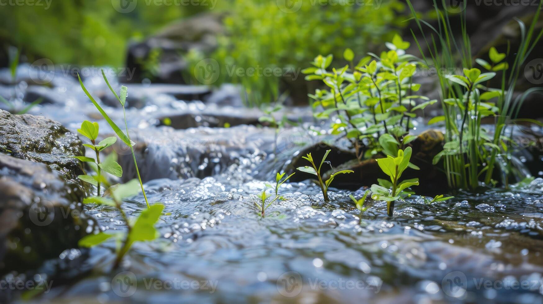Water flowing over rocks in a stream photo