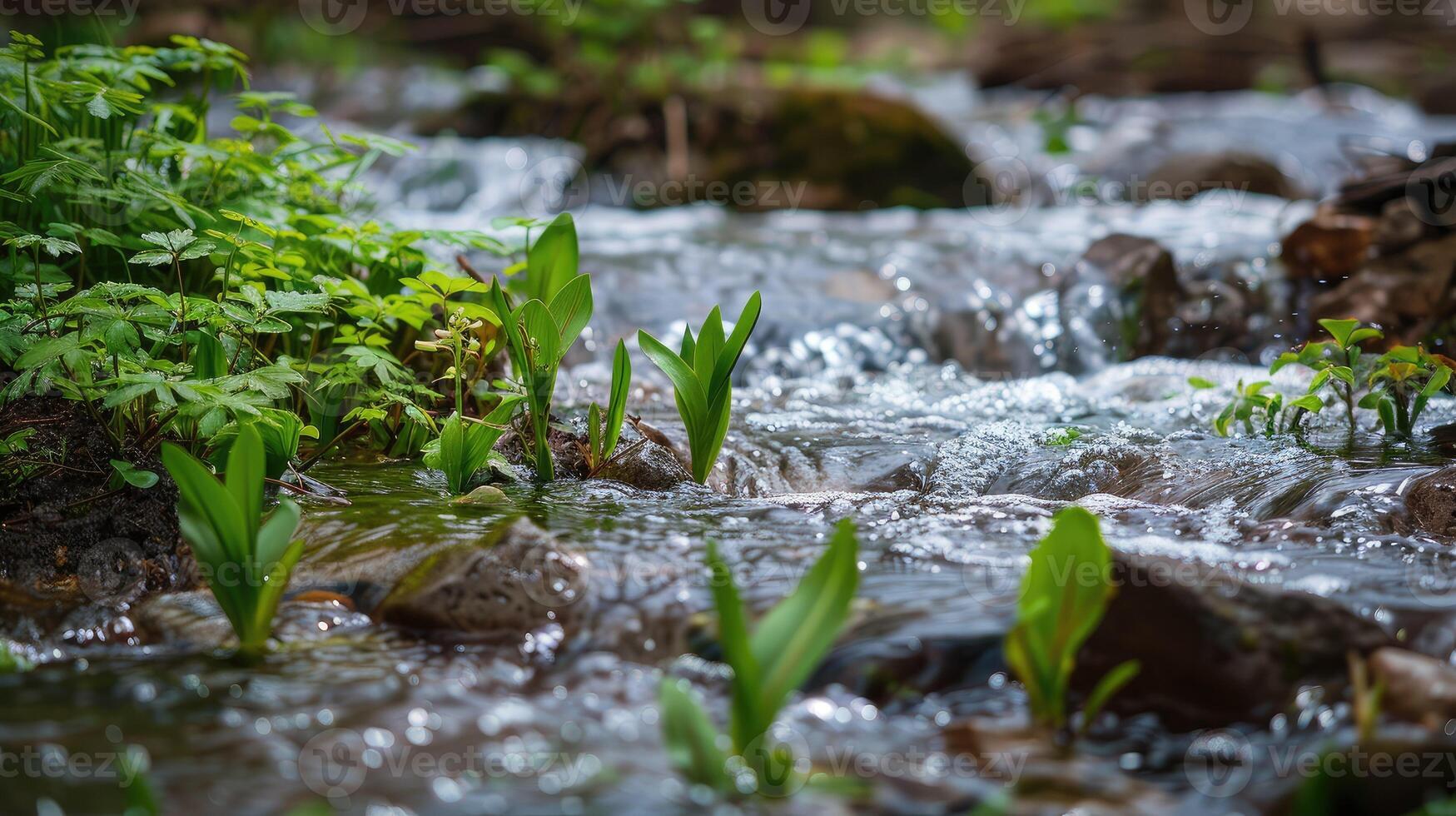 A stream of water flowing through a forest photo