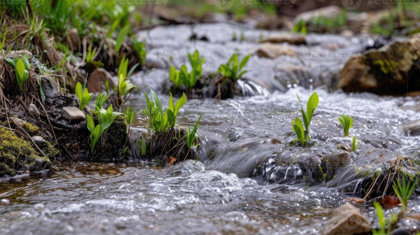 A stream of water flowing through a stream of rocks photo