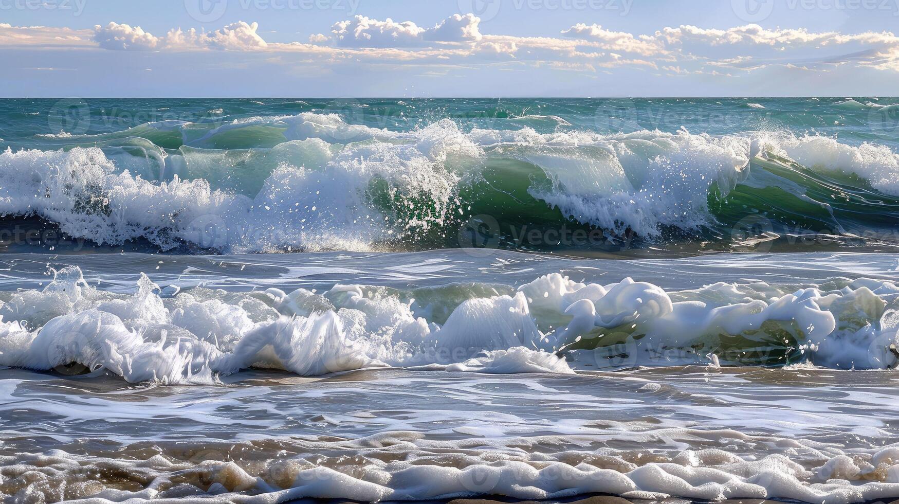A large wave is crashing into the ocean photo