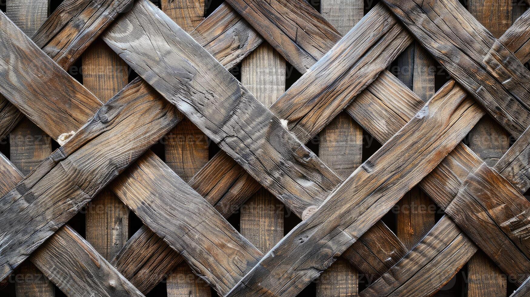 A close up of a wooden fence with a lattice pattern photo