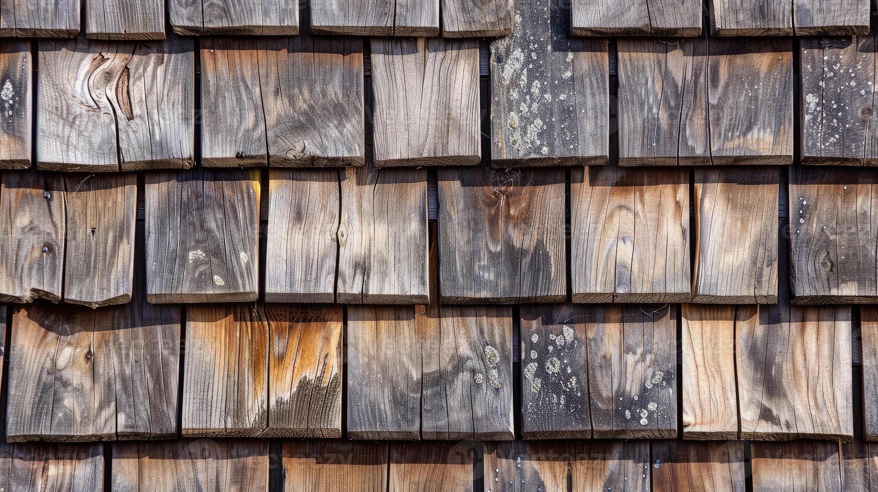 A close up of a wooden roof with many different colors photo