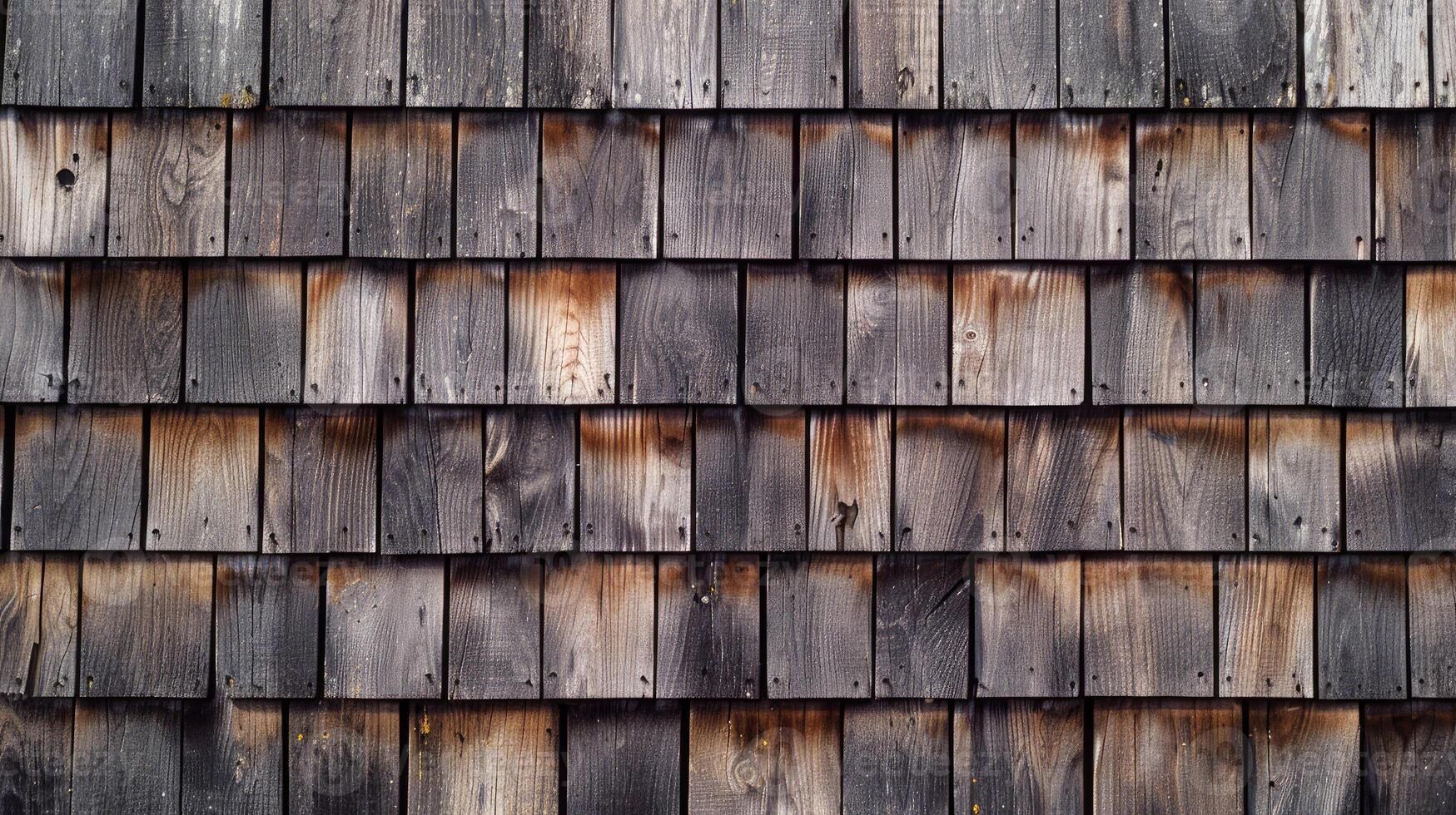 A close up of a wooden shingled roof photo