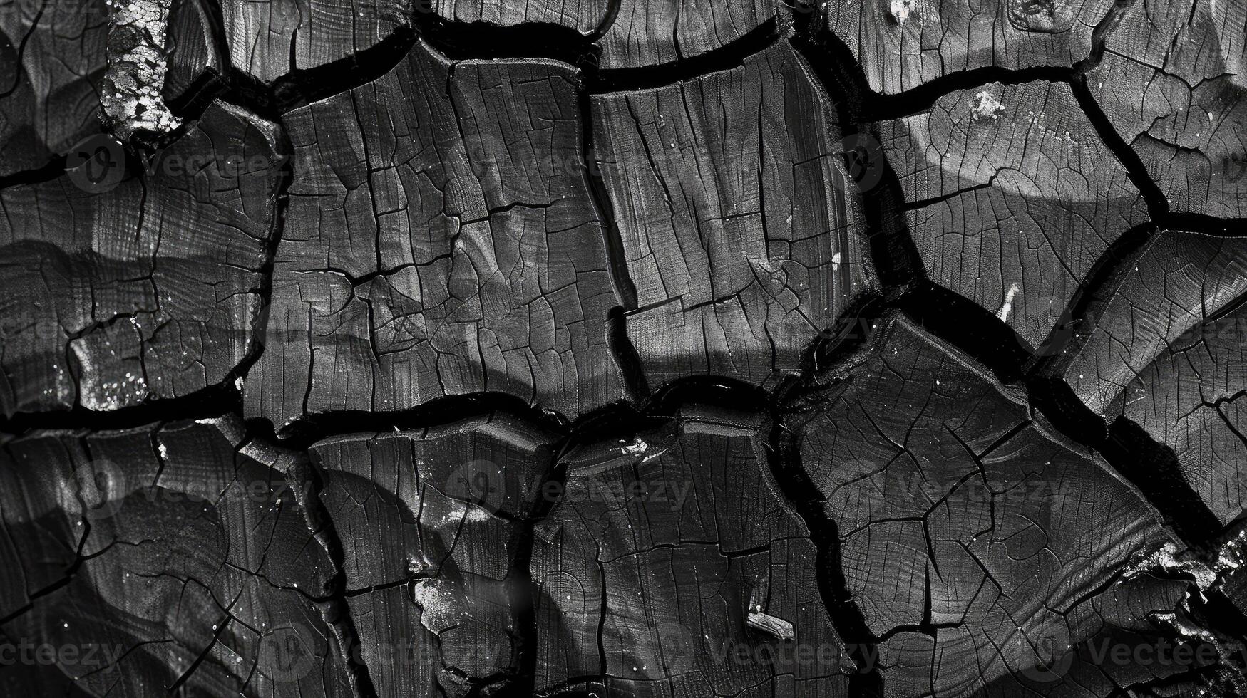 Black and white photo of a cracked tree