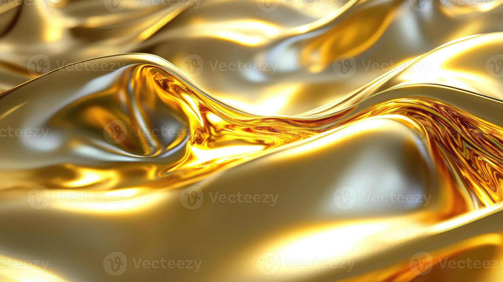 Golden liquid waves, abstract background, 3d rendering photo