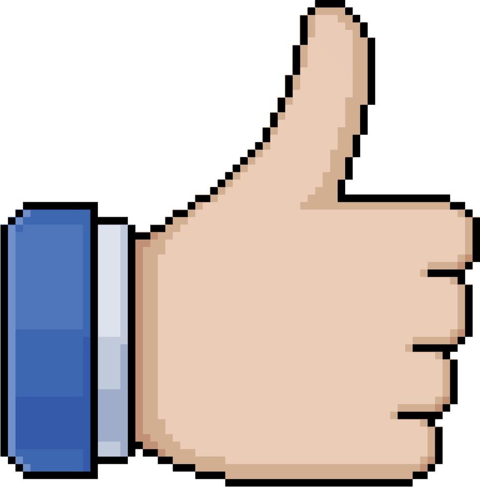 Pixel art of a hand making a like in 8-bit style vector