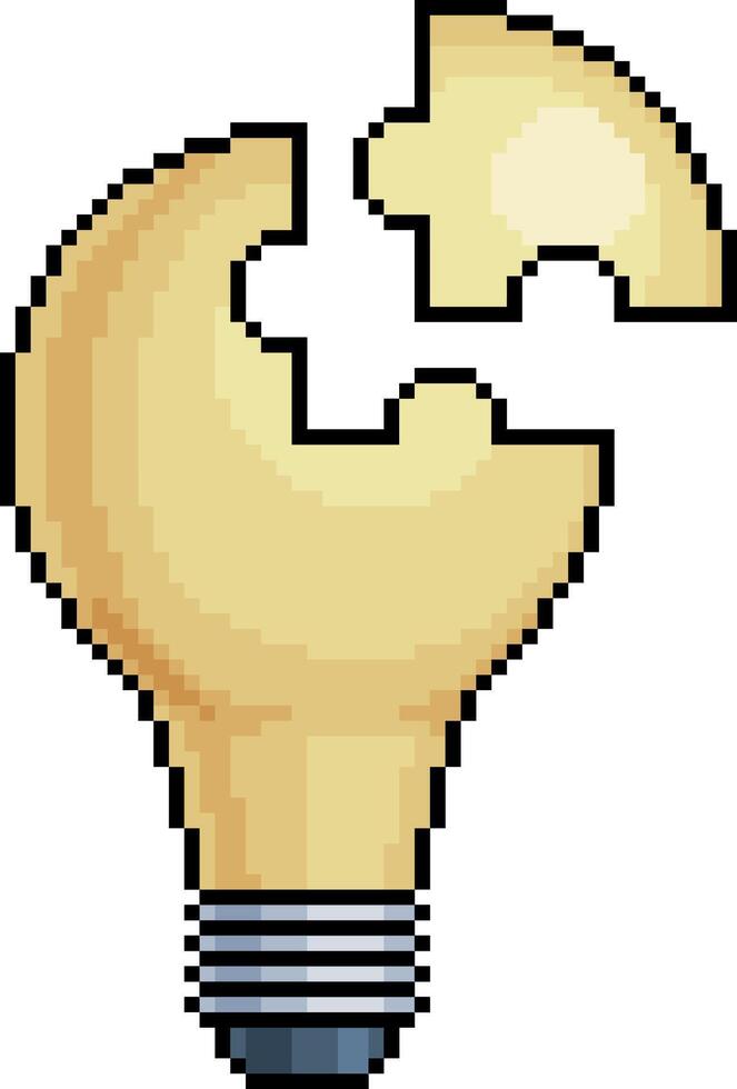 Pixel art light bulb puzzle in 8-bit style, idea and creativity concept vector