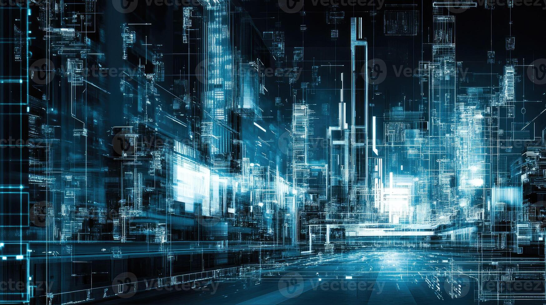An abstract image of a city with futuristic technology photo
