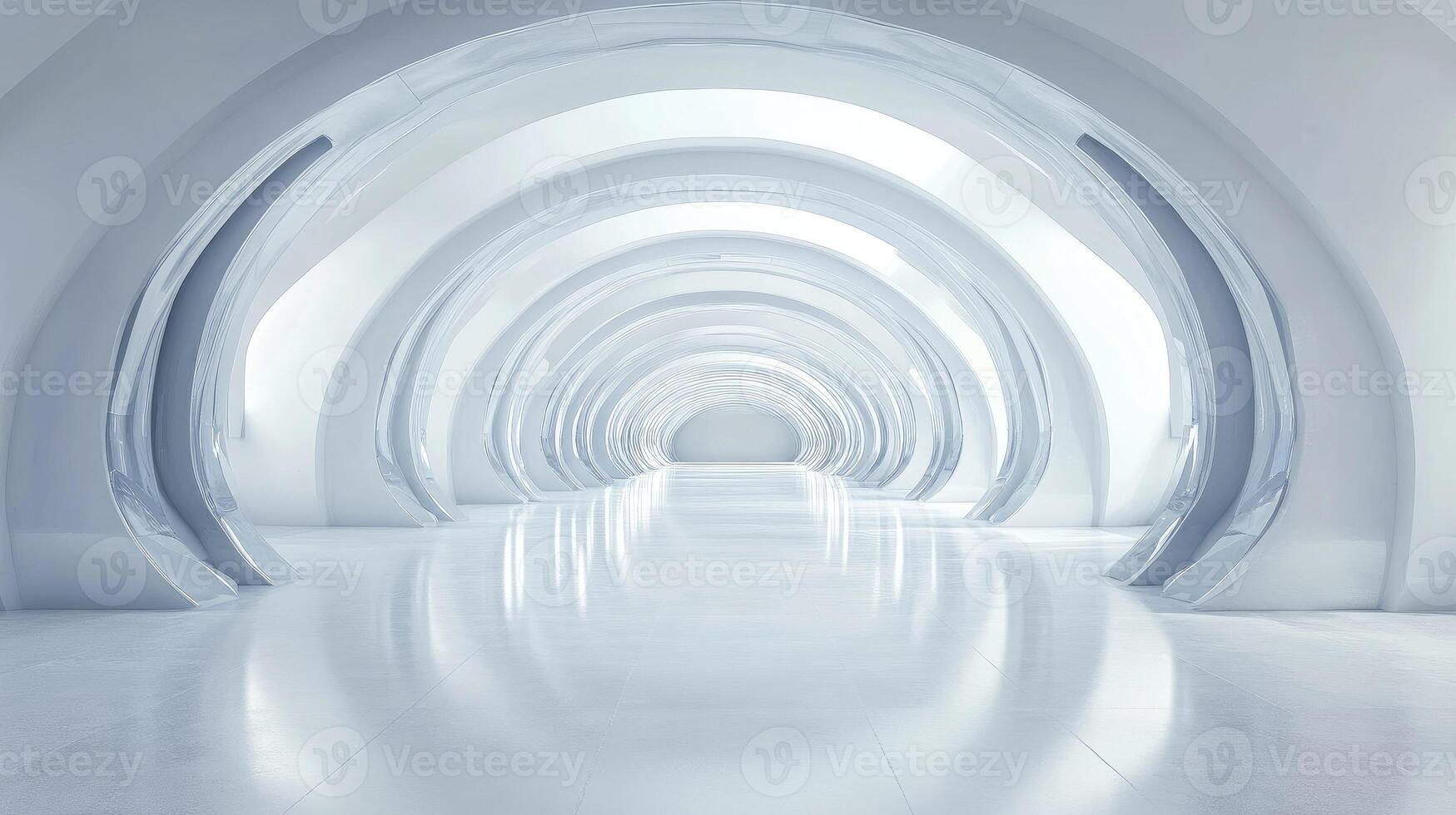 A long white tunnel with many arches photo