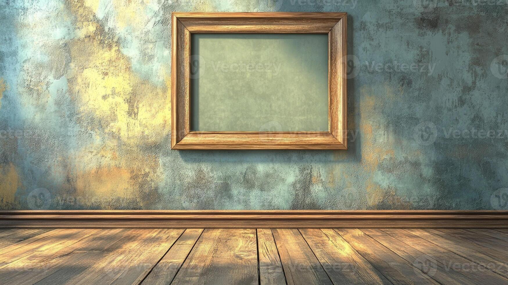 An empty room with a wooden floor and a wooden frame photo