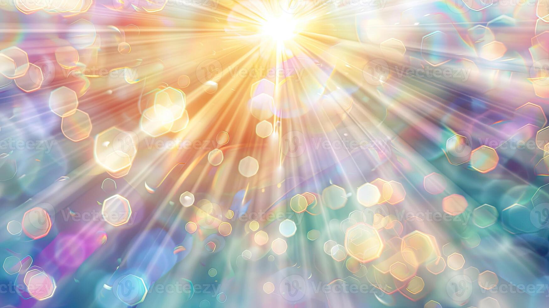 A bright sun shining through a blurry background photo