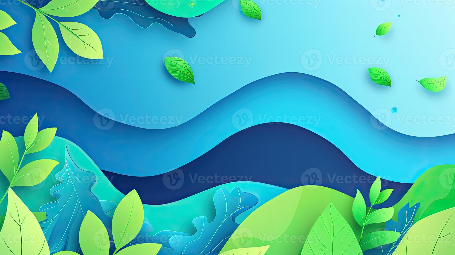 A paper cut out of a green landscape with leaves photo