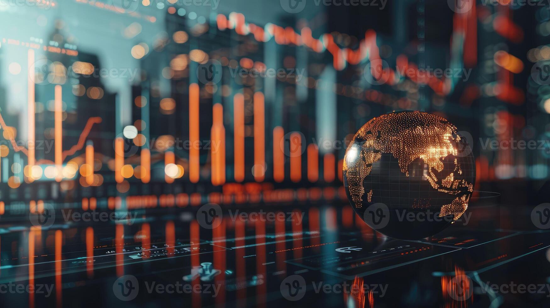 Market analysis with a digital globe and interconnected data points photo