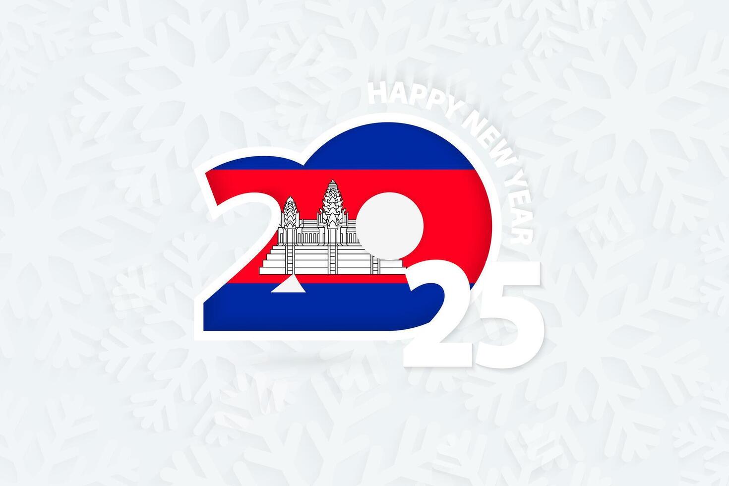 New Year 2025 for Cambodia on snowflake background. vector