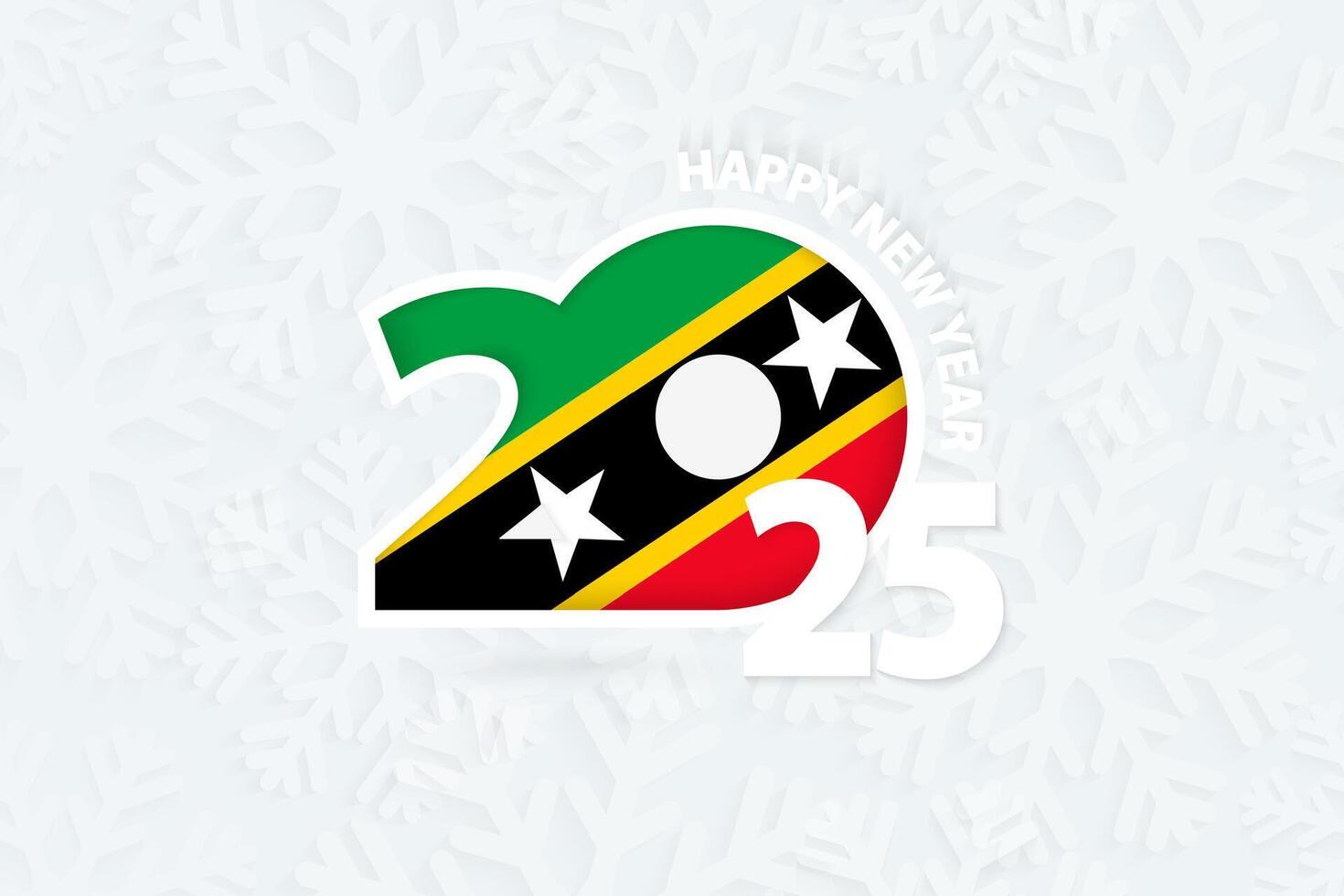 New Year 2025 for Saint Kitts and Nevis on snowflake background. vector