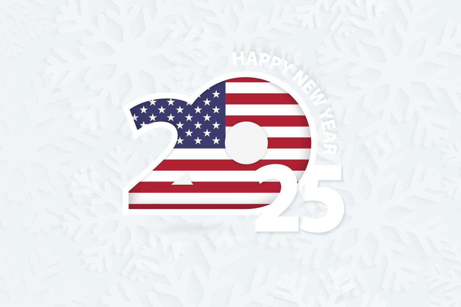 New Year 2025 for USA on snowflake background. vector
