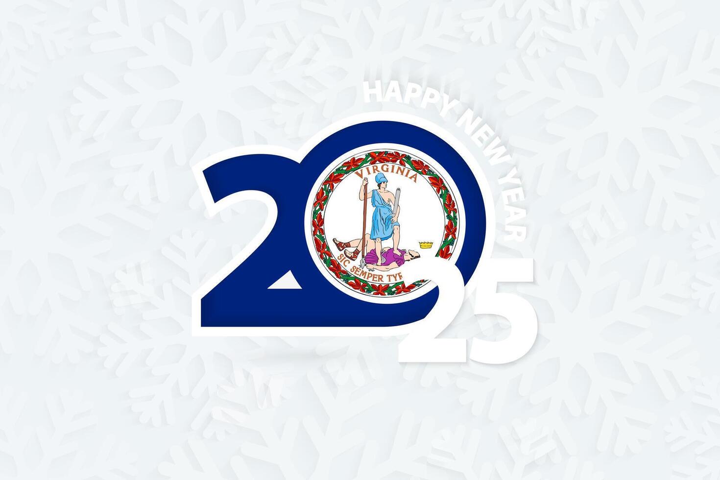 New Year 2025 for Virginia on snowflake background. vector
