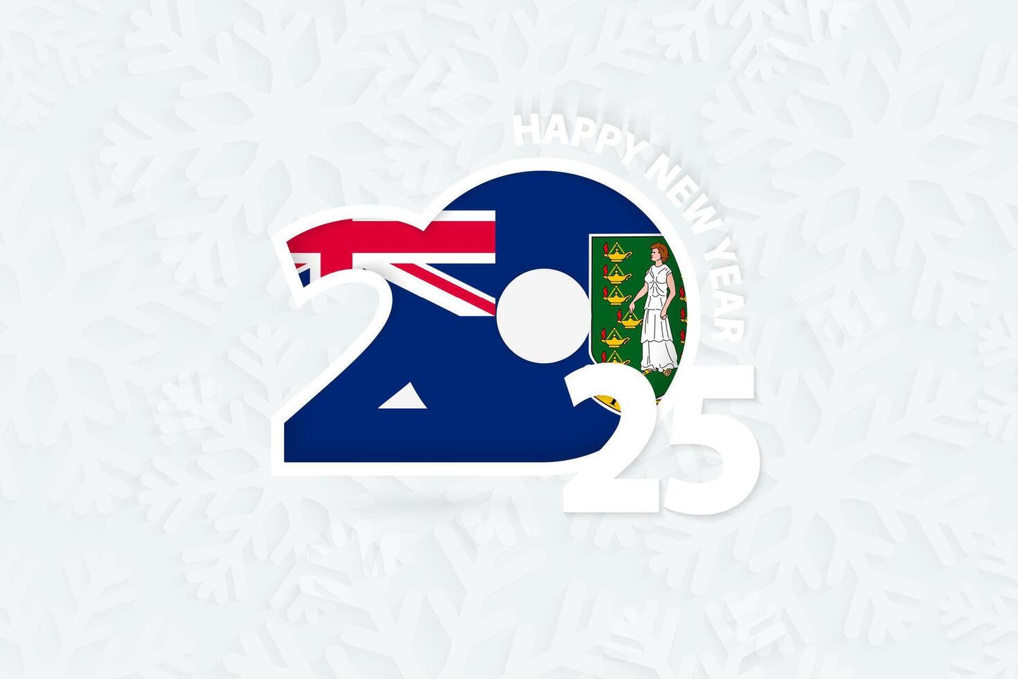 New Year 2025 for British Virgin Islands on snowflake background. vector