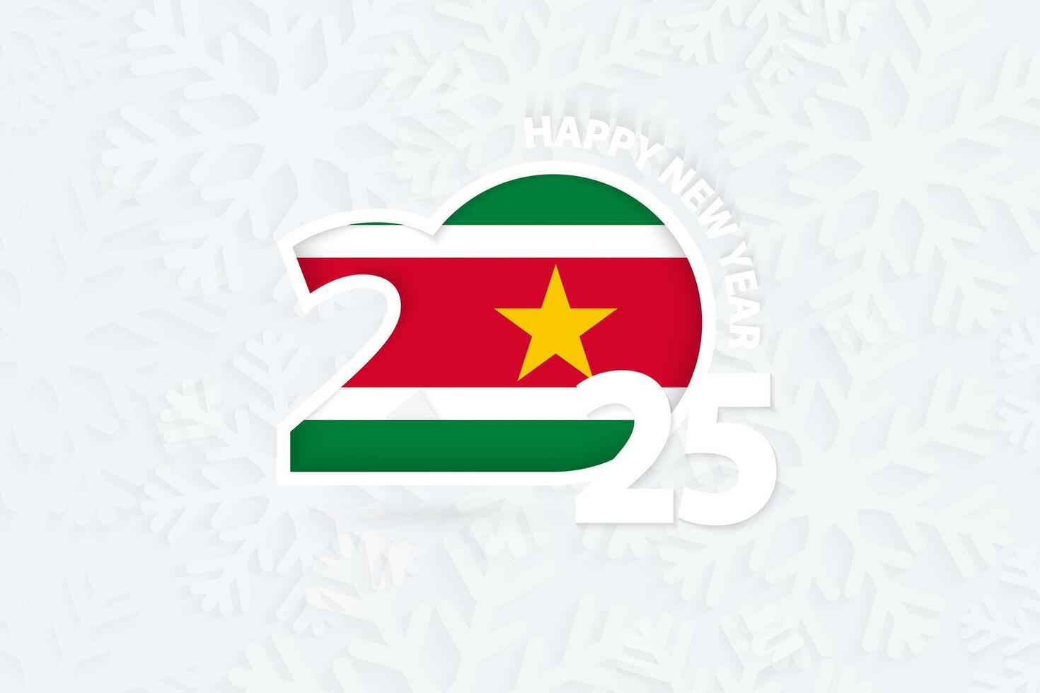 New Year 2025 for Suriname on snowflake background. vector