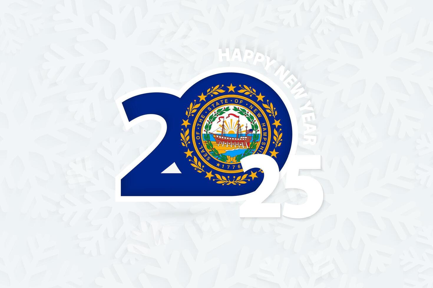 New Year 2025 for New Hampshire on snowflake background. vector