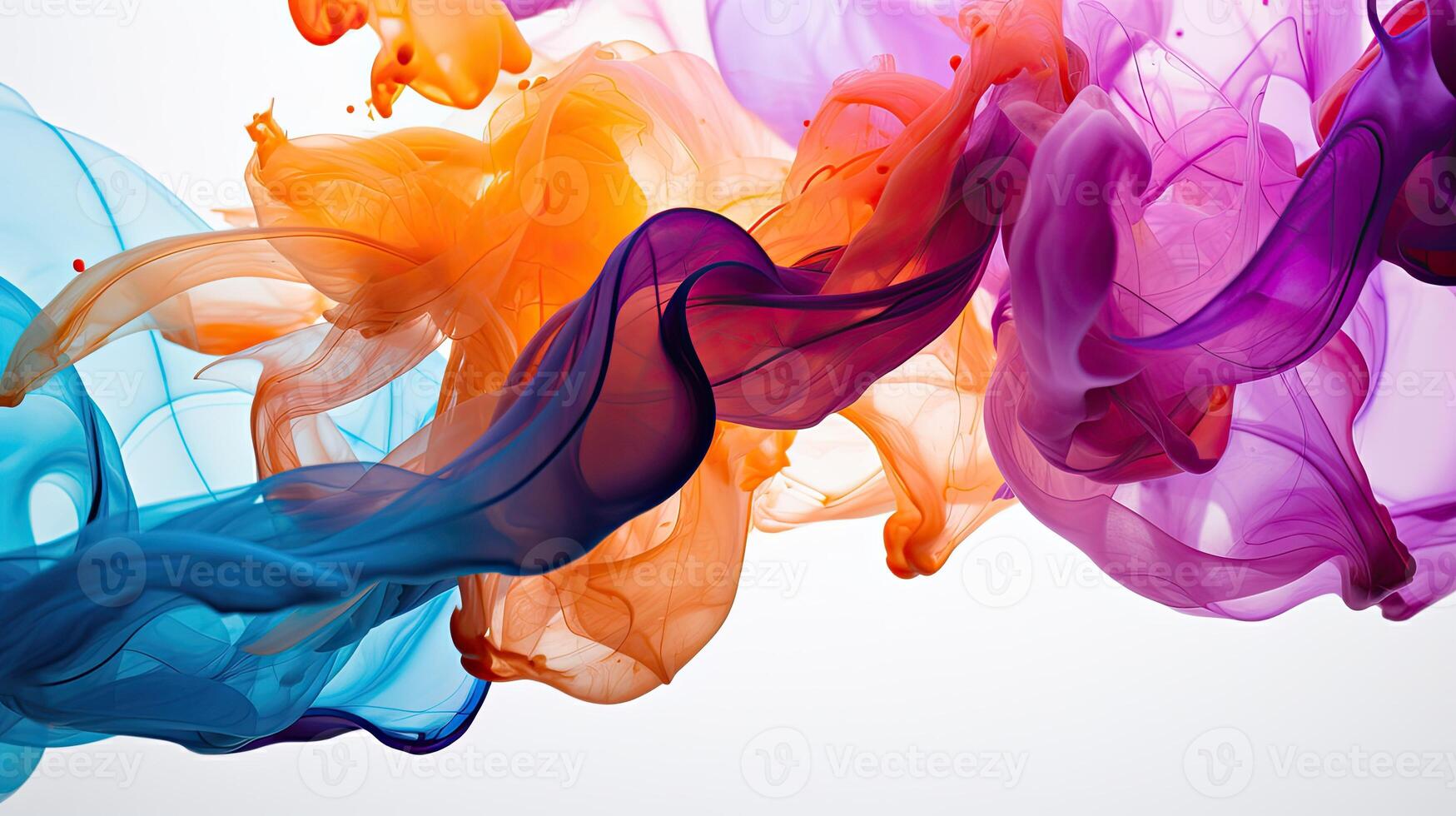 Macro shot of colorful ink swirling in water forming abstract wave shapes photo