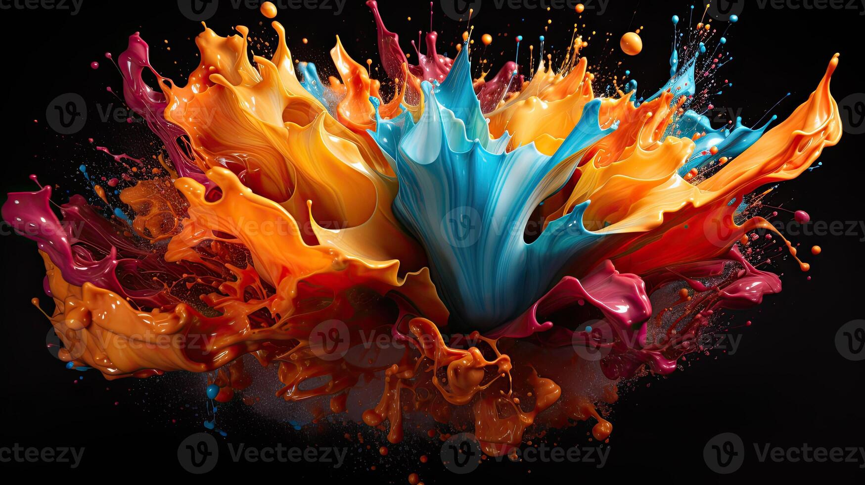 Colorful paint splashes on a black background photo