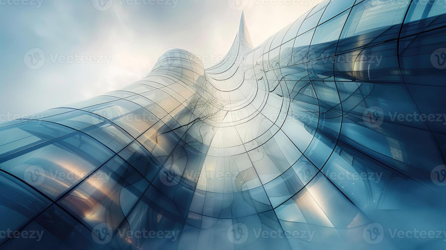 Abstract blue skyscraper with clouds in the background photo
