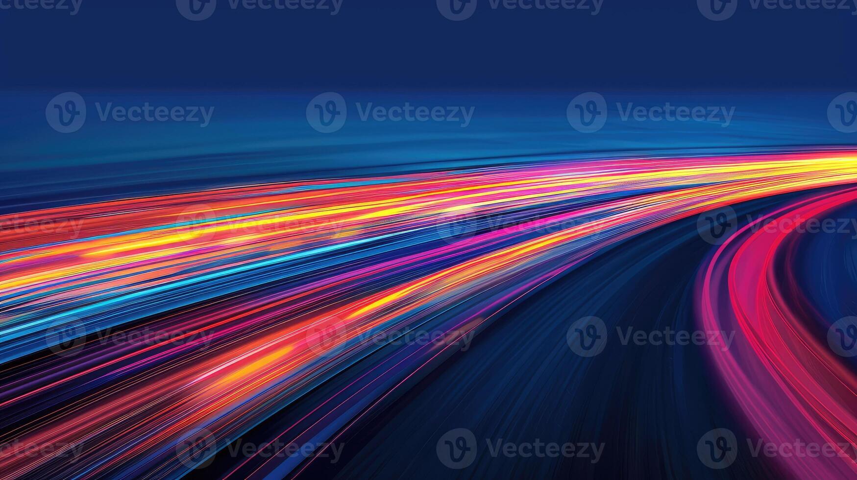 A colorful light trail is moving across the road photo