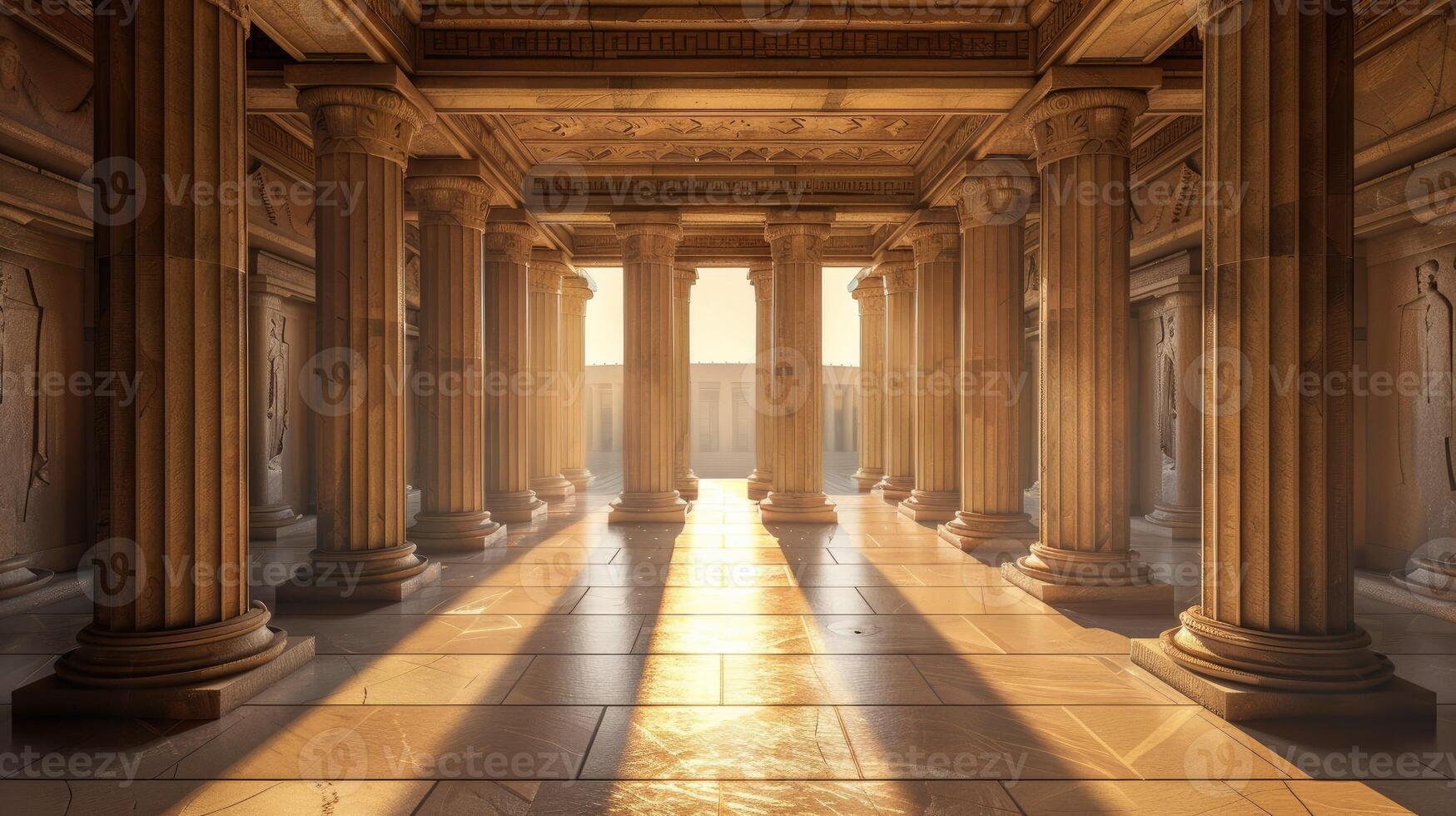 An ancient greek temple with columns and sunlight photo