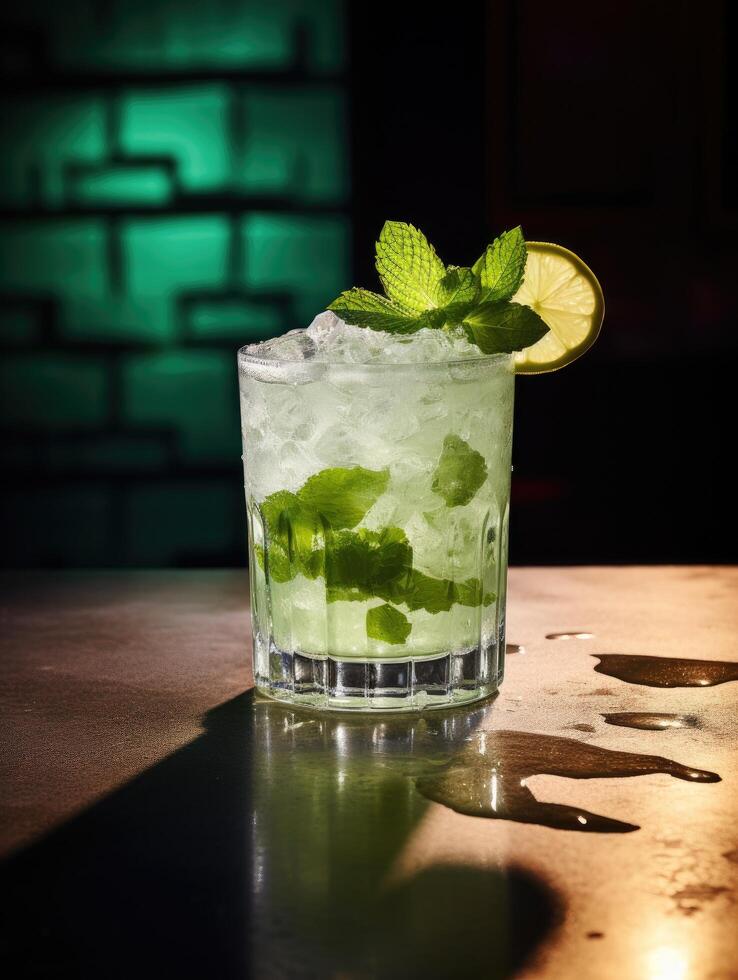 Refreshing mojito cocktail with lime and mint photo
