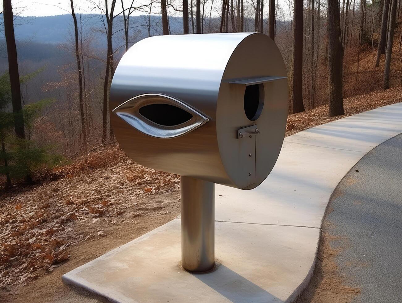 modern outdoor mailbox in forest landscape photo