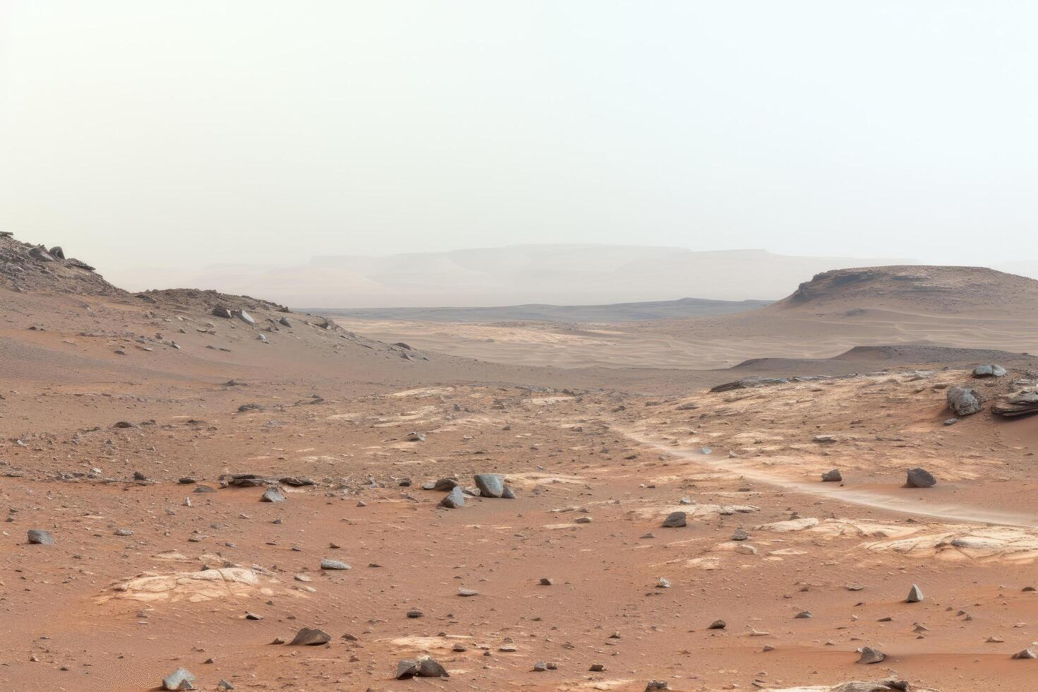 Vast desert landscape with rocky terrain photo
