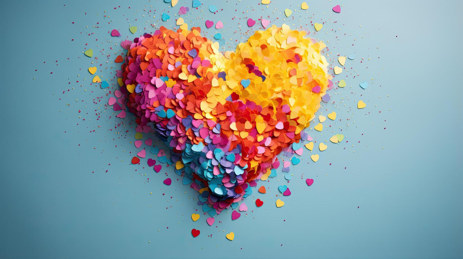 colorful heart shaped confetti on a blue background photo