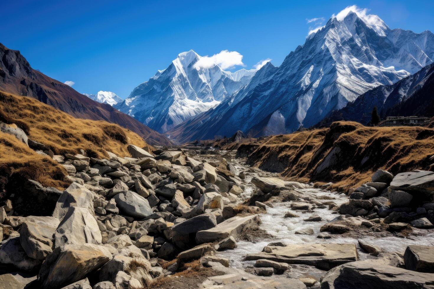 Majestic snow capped mountains in the distance photo