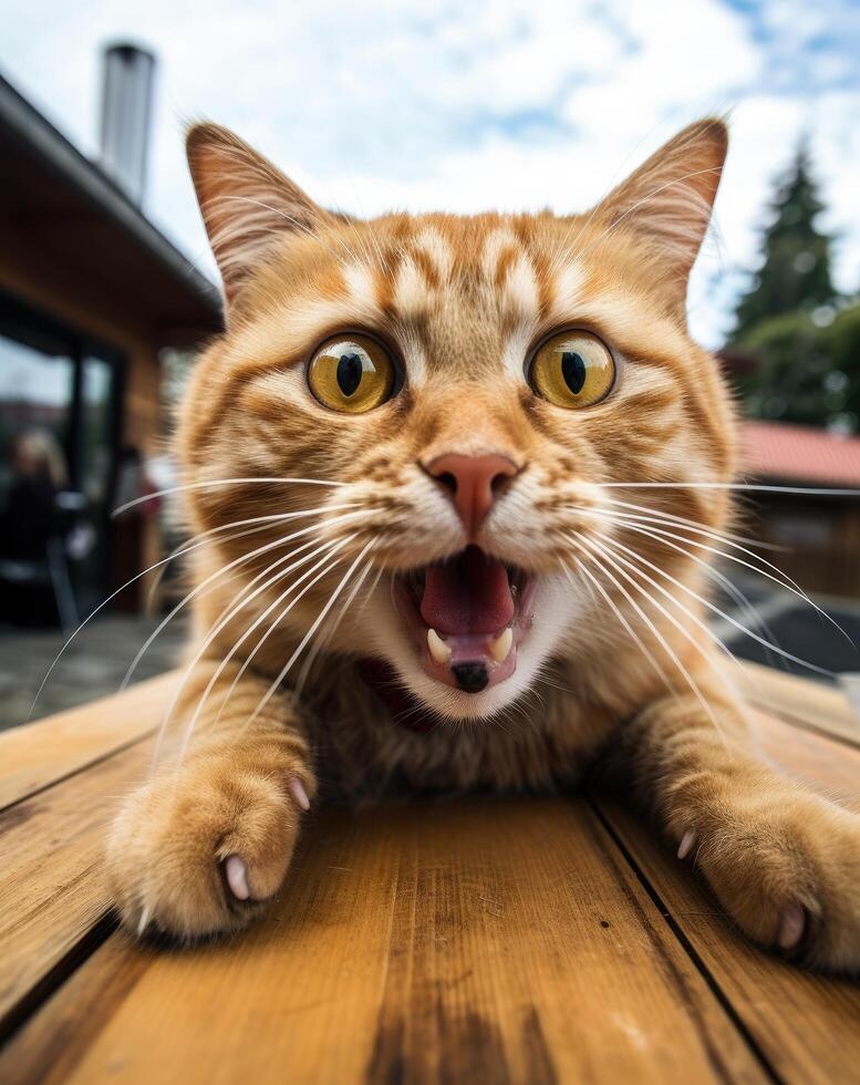 curious cat close up with wide eyes photo