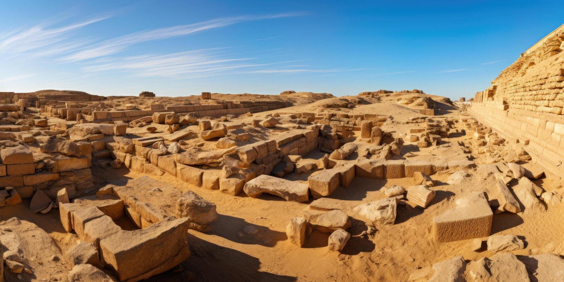 Expansive desert landscape with ancient ruins photo