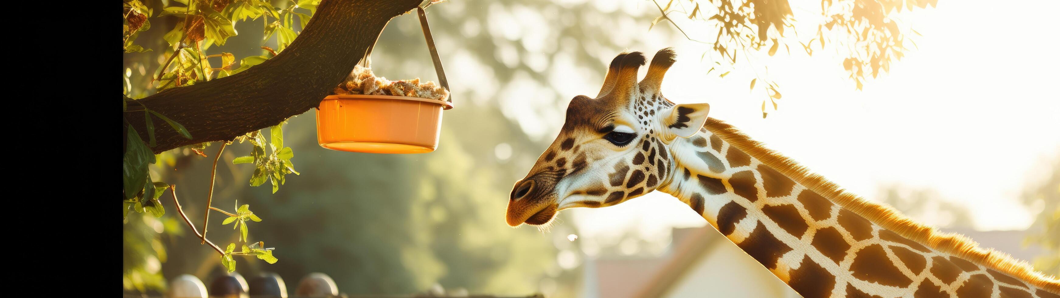 Giraffe eating from feeder in natural habitat photo