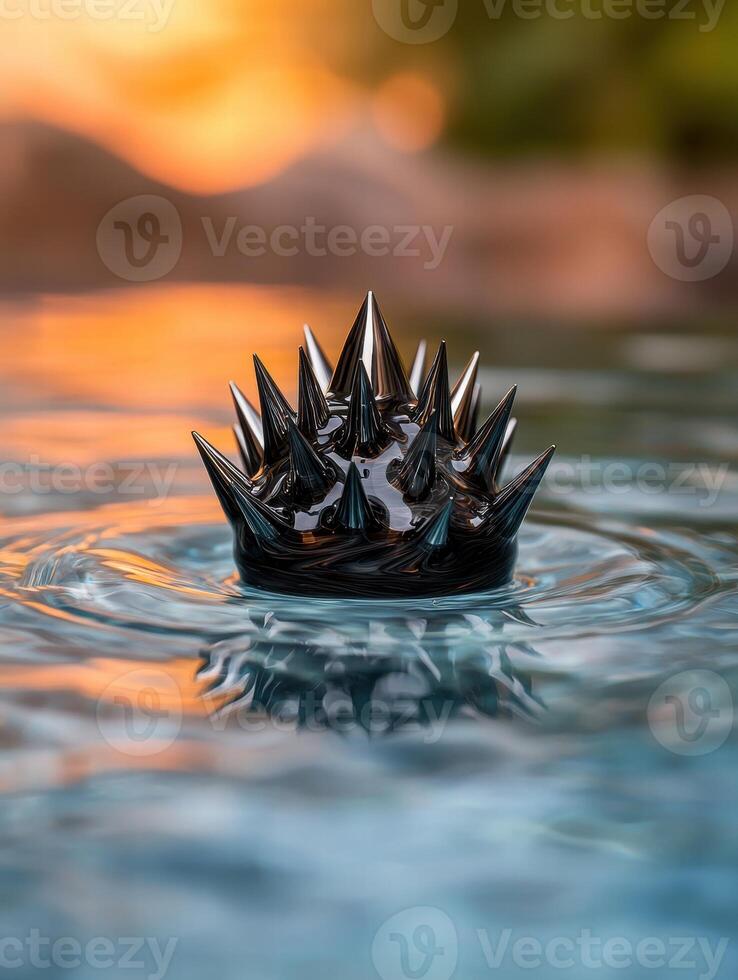 Surreal crown floating on water at sunset photo