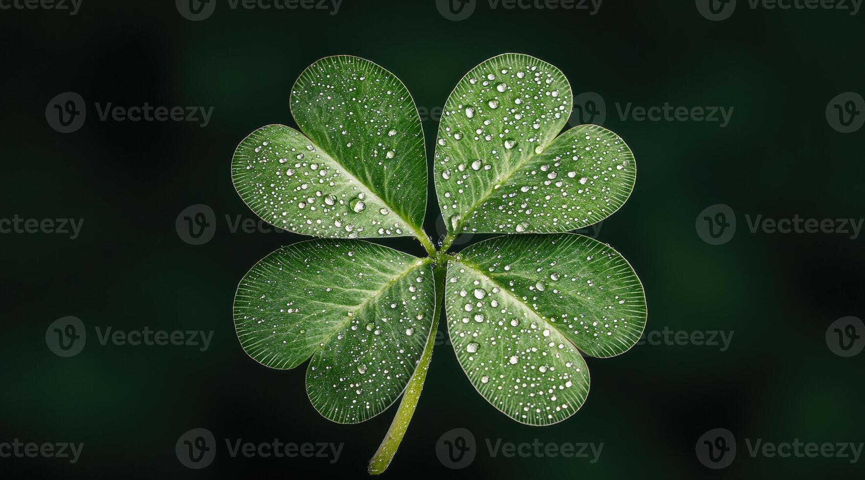 close up of a four leaf clover with water droplets photo