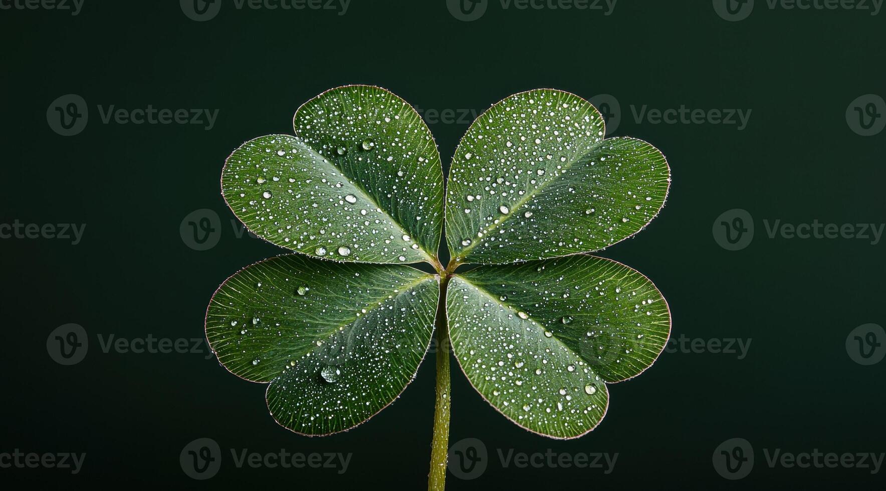 close up of a four leaf clover with water droplets photo
