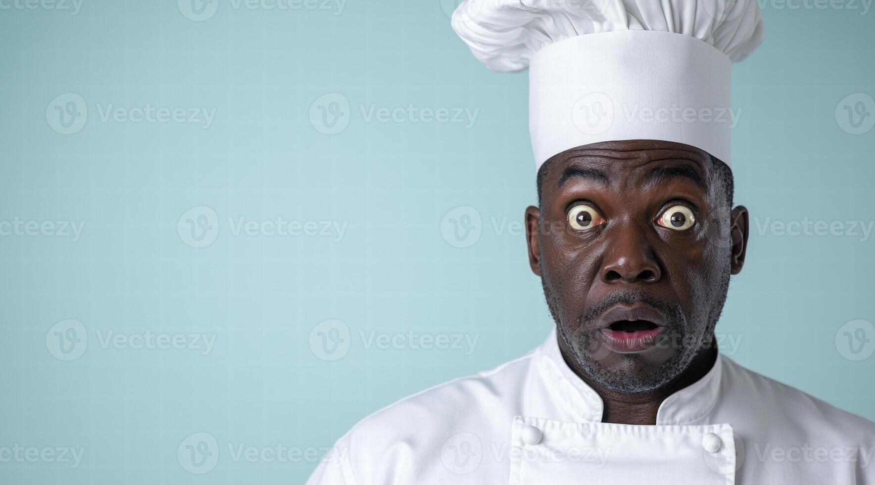 surprised chef with exaggerated facial expression photo