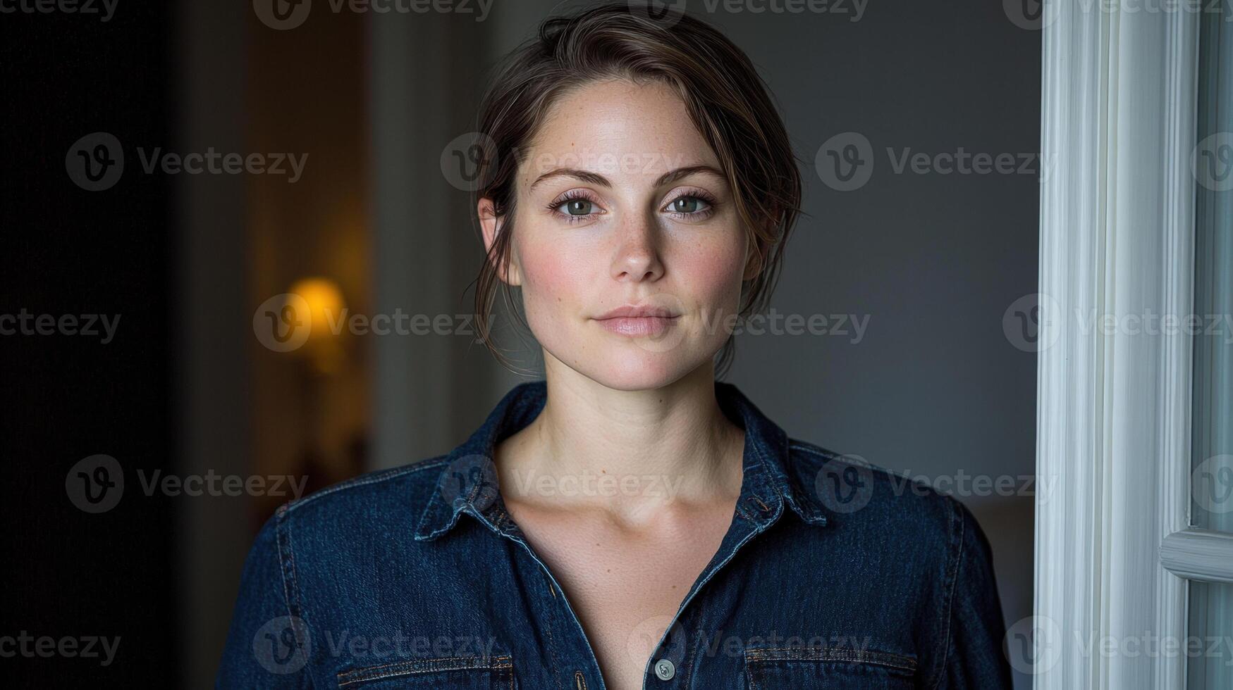 Portrait of a thoughtful woman in a denim jacket photo